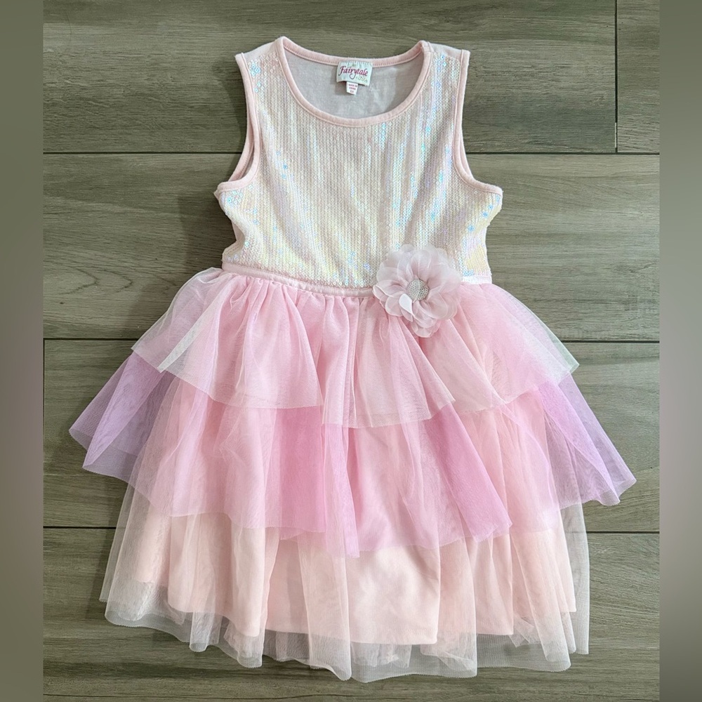 Pink Layered Tulle Dress with Sequin Top 6T